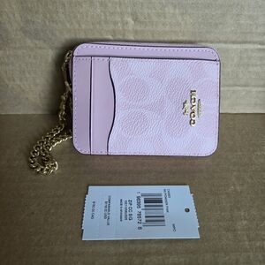 Coach Powder Pink Zip Card Case with Chain Wallet